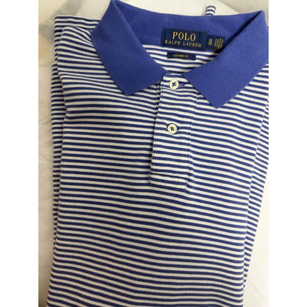 Polo Ralph Lauren Polo Shirt Mens XLg  Short Sleeve White Blue Striped Pony Golf